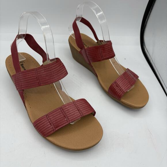 BareTraps Sandals Womens Size 9.5 Melody Ankle Strappy Red Leather Slip‎ On - Picture 1 of 8
